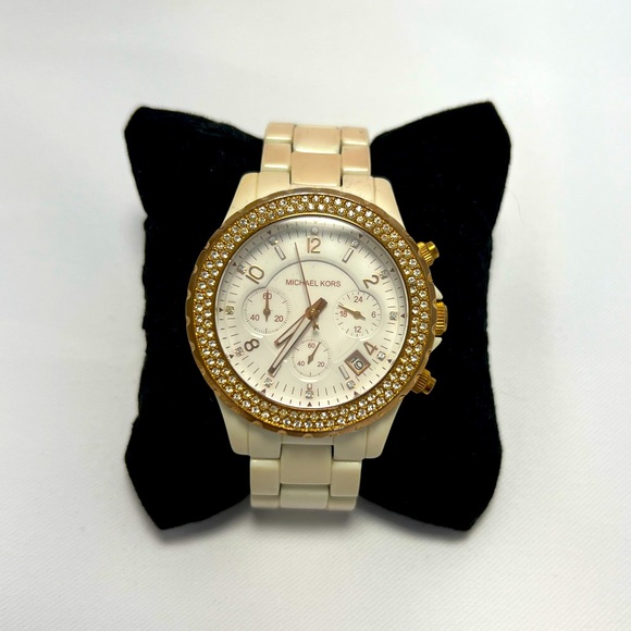Michael Kors Women's White Watch with White Dial & Rose Gold Rhinestone Accents - Picture 1 of 12